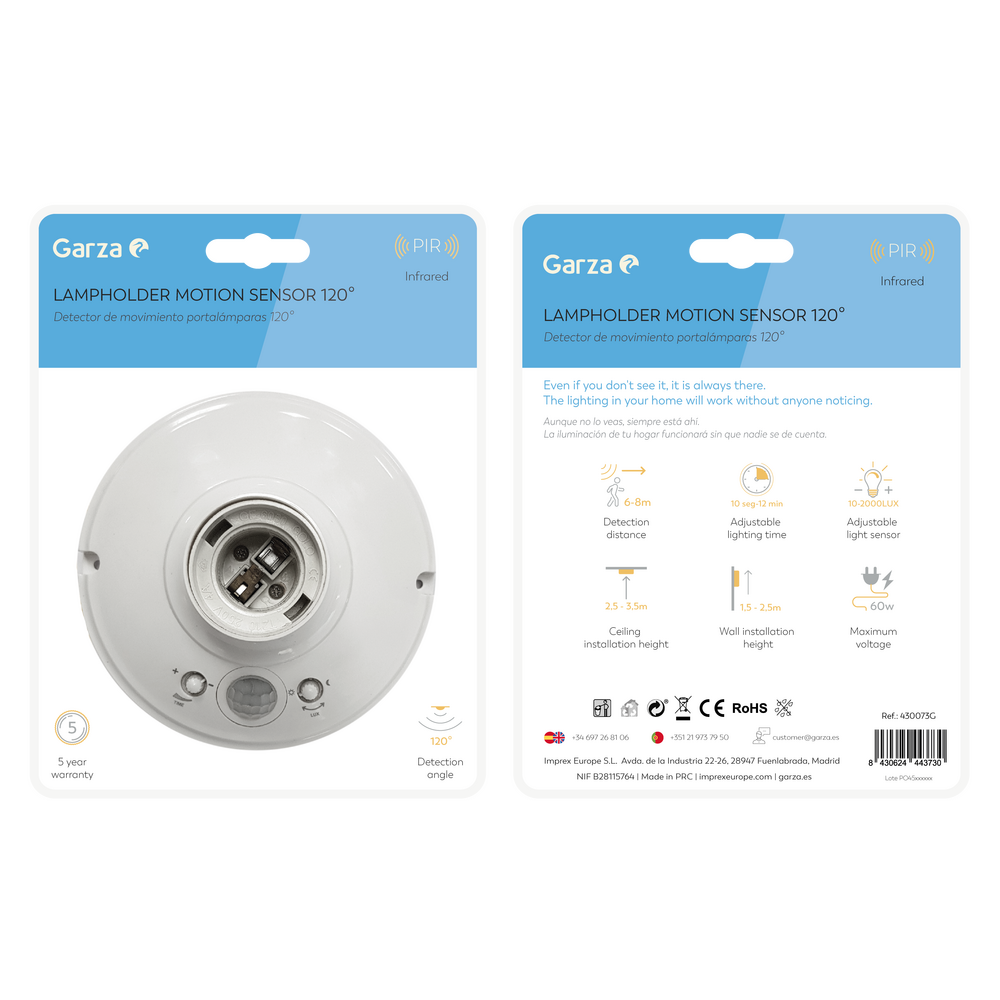 Detector De Movimiento Portalámparas 120°