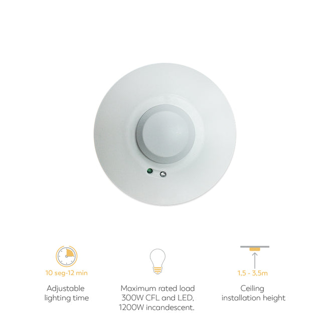 Detector de Movimiento Microondas de Superficie para Techo 360º - Características