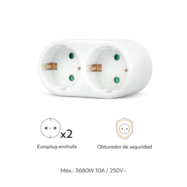 Adaptador De Enchufe De Pared Doble Frontal Schuko - Características