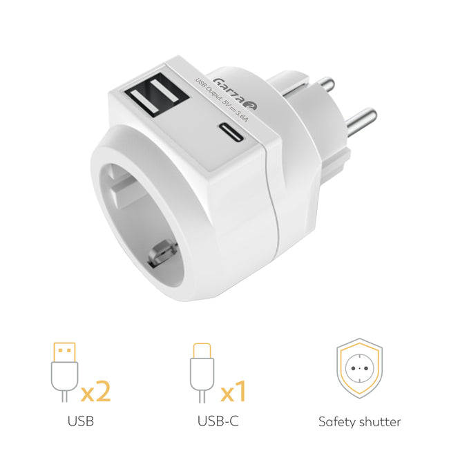 Adaptador Schuko 2Usb +1Usbc - Características