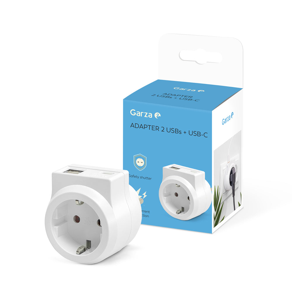 Adaptador Schuko 2Usb +1Usbc