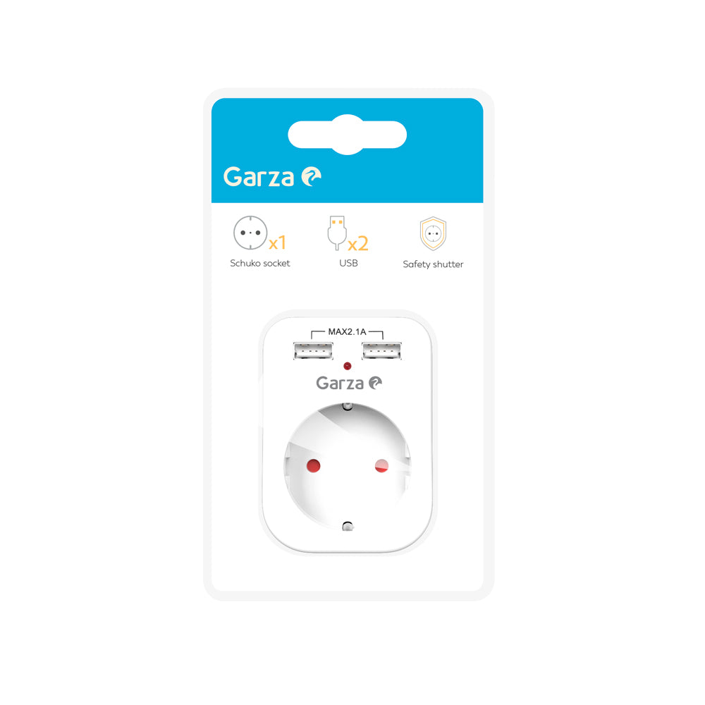 Adaptador Con 1 Toma Schuko + 2 Puertos Usb