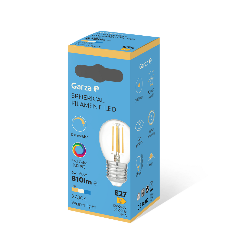 Bombilla Led Filamento Clear P45 E27 Regulable Cri90