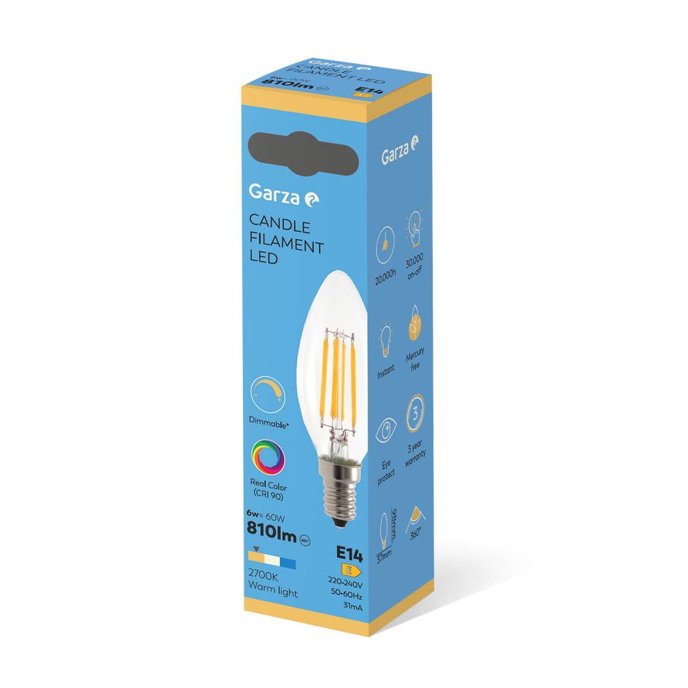 Bombilla Led Filamento Clear Vela Regulable Cri90 C37