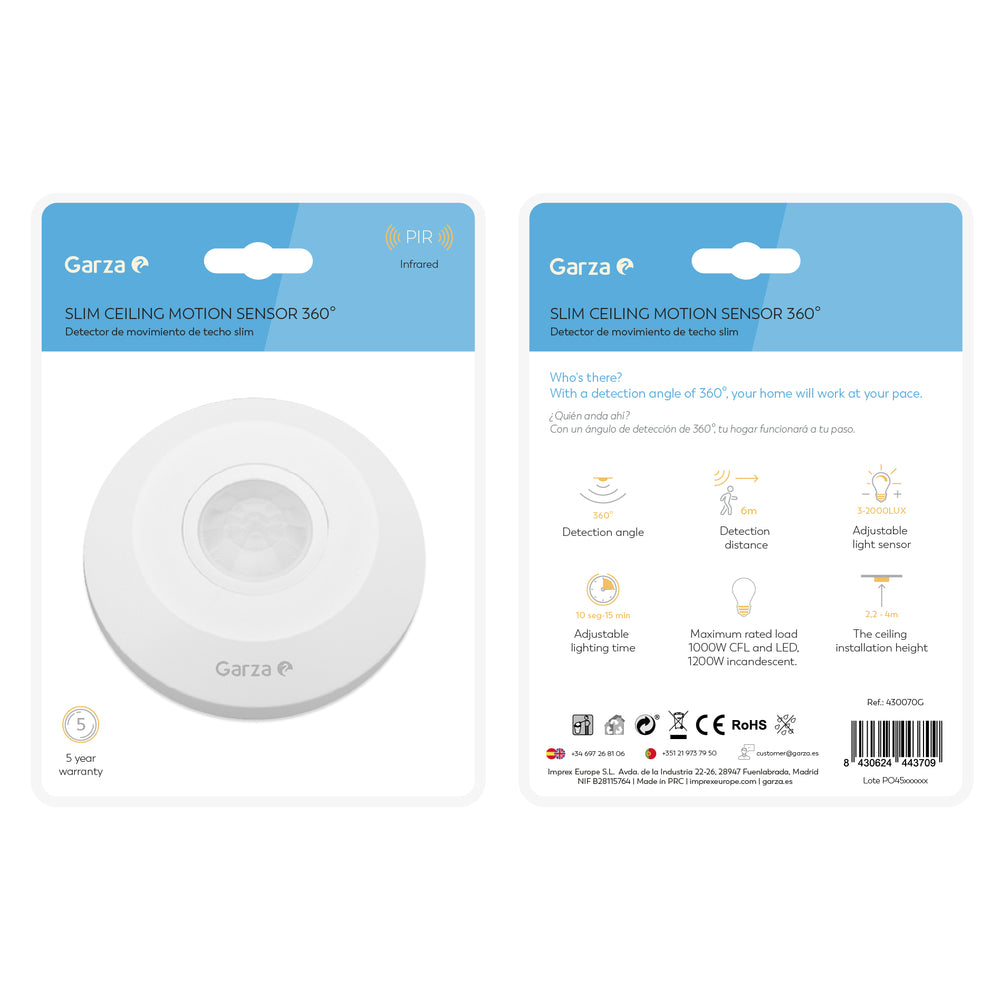 Detector De Movimiento De Techo Slim 360º & Detector de movimiento infrarrojo de techo 360º
