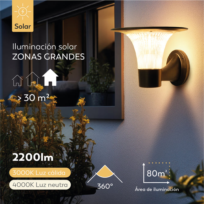 Aplique solar Goliat con iluminación exterior 360º  de alta calidad - Características