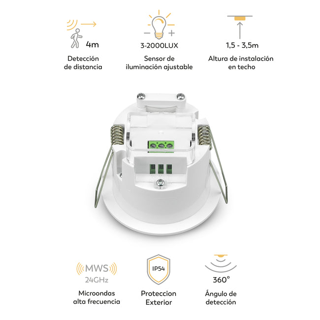 Detector de presencia real empotrable - Características