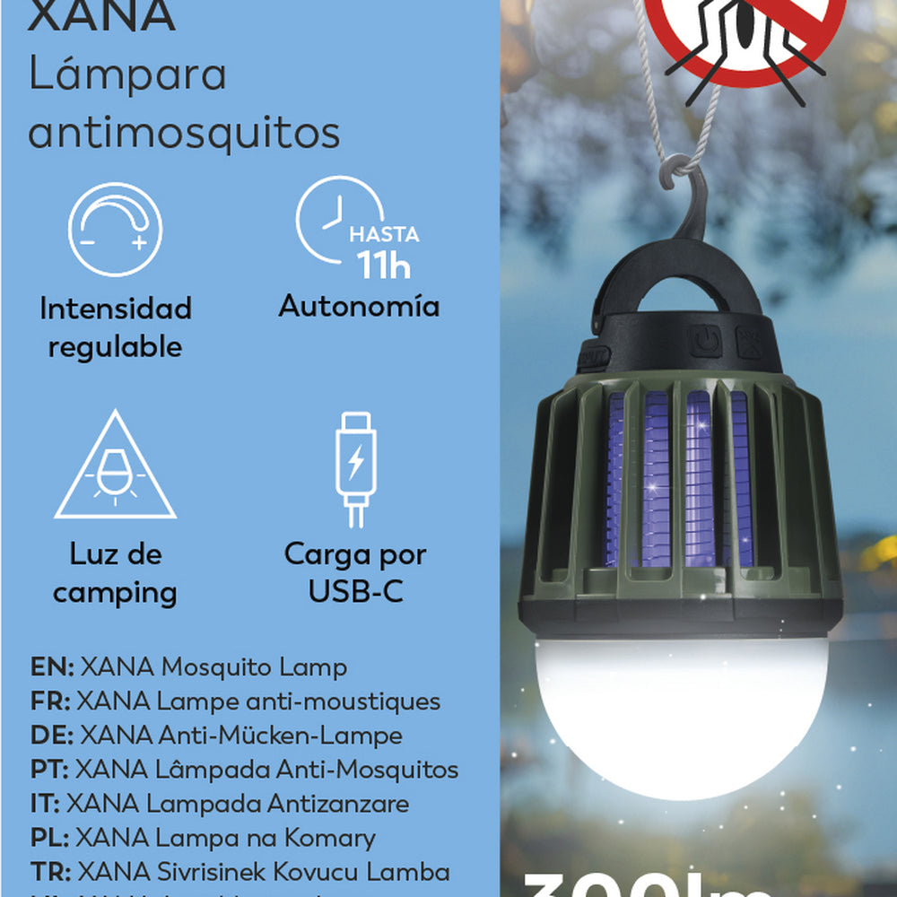 Lámpara antiinsectos 2en1 Xana para camping, con luz ultravioleta + luz LED regulable (8)