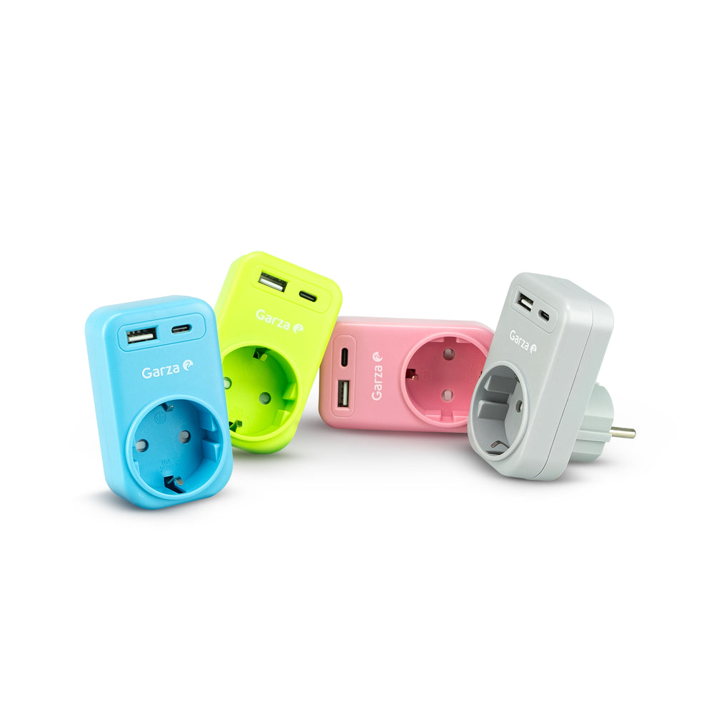 Adaptador con 1 Toma Schuko , 1 USB A y 1 USB C