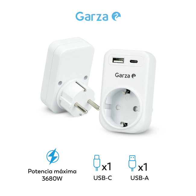 Adaptador con 1 Toma Schuko , 1 USB A y 1 USB C - Características