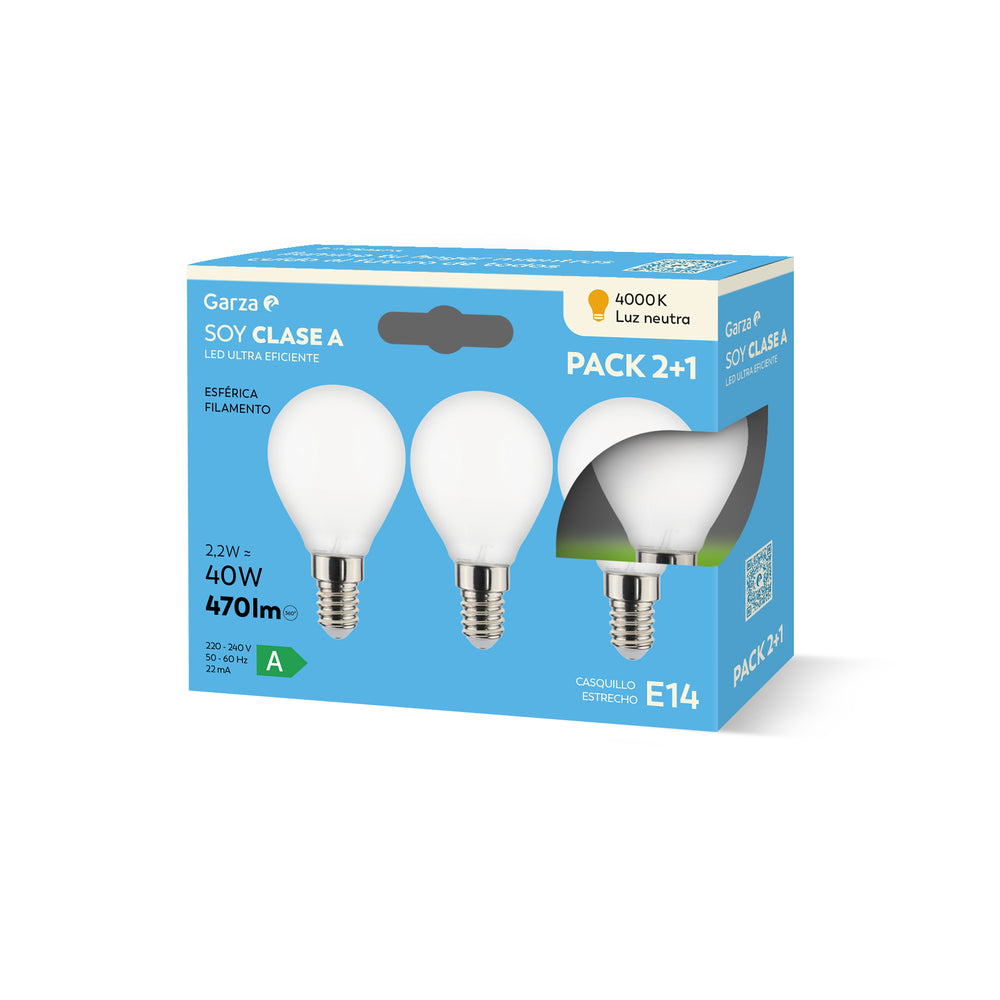 Bombilla LED Filamento Mate Esférica CLASE A E14 (1)