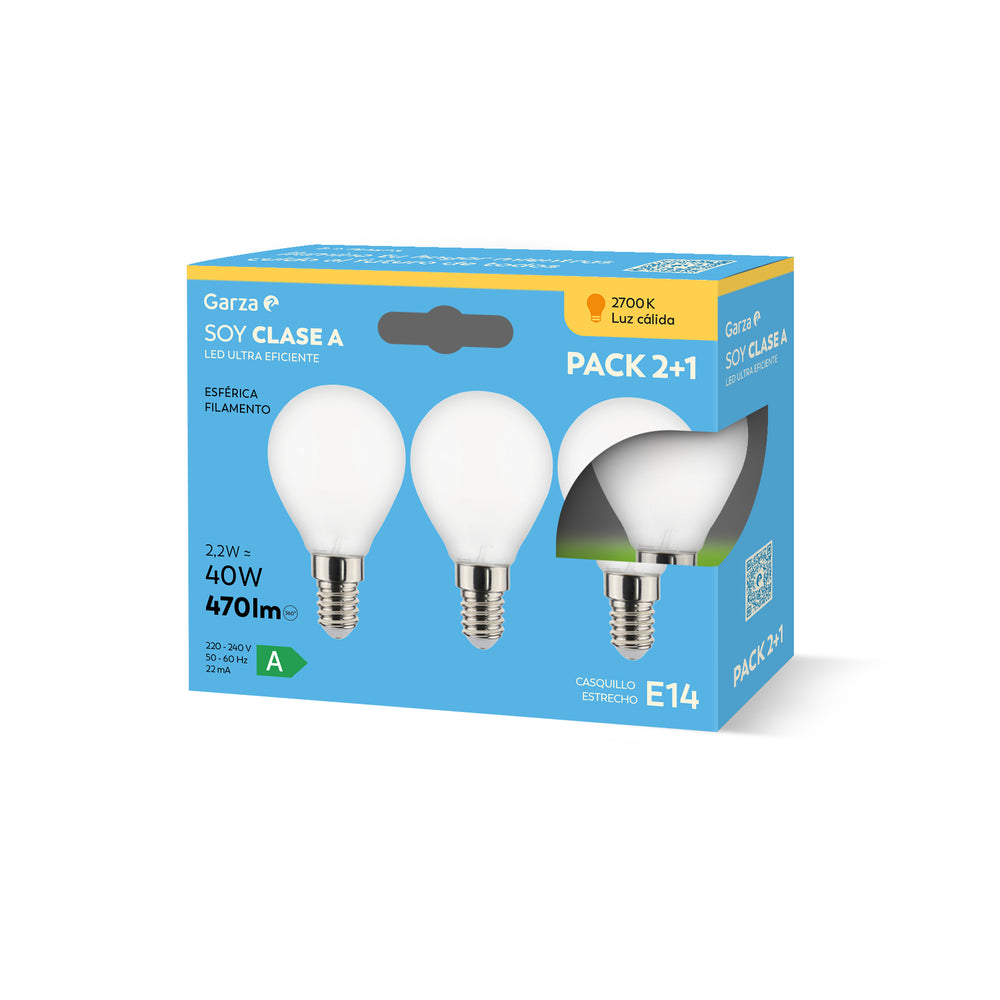 Bombilla LED Filamento Mate Esférica CLASE A E14