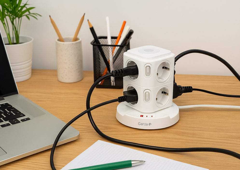 Regleta torre sobremesa con 8 tomas Schuko, 1 USB-A QC3.0 y 2 USB-C carga rápida PD20W - Lifestyle