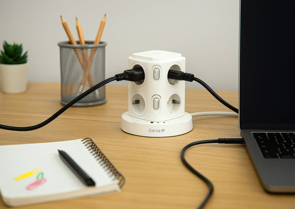 Regleta torre sobremesa con 8 tomas Schuko, 1 USB-A QC3.0 y 2 USB-C carga rápida PD20W - Lifestyle