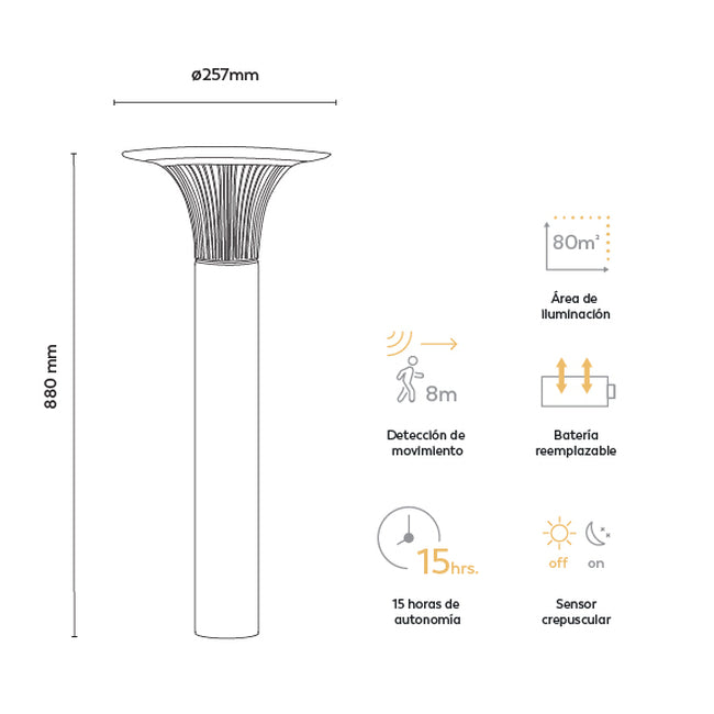 Lámpara solar Poste Golliat  con iluminación exterior 360º  de alta calidad - Características