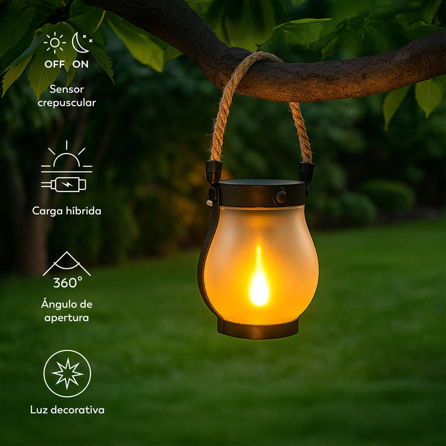 Farolillo solar Aster con cuerda y efecto llama mejorado - Características