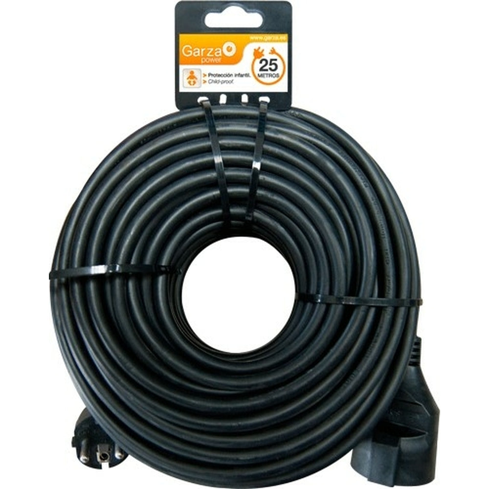 Cable alargador profesional 3G 3hilos 25 metros, con toma de tierra hasta 16 Amperios (3680W), Negro