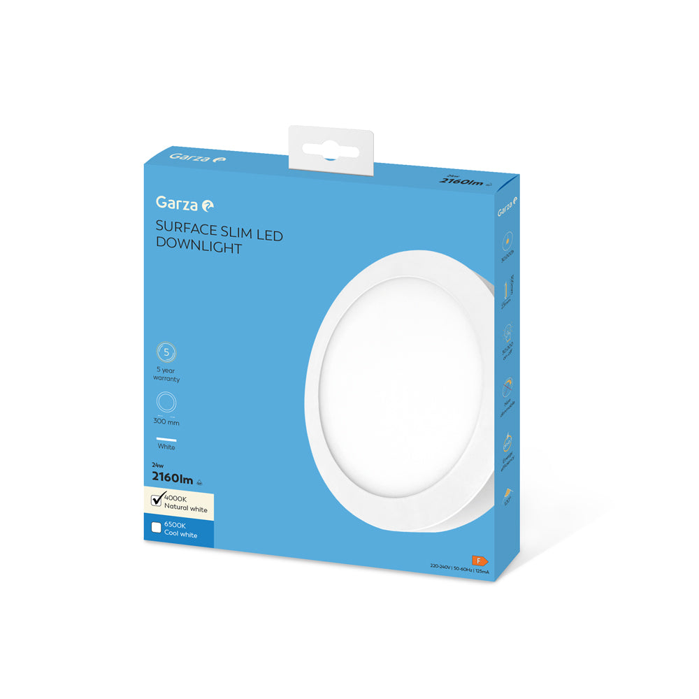 Downlight de Superficie LED Circular Blanco 24W, ø300x35mm, 2160 lúmenes, 4000K