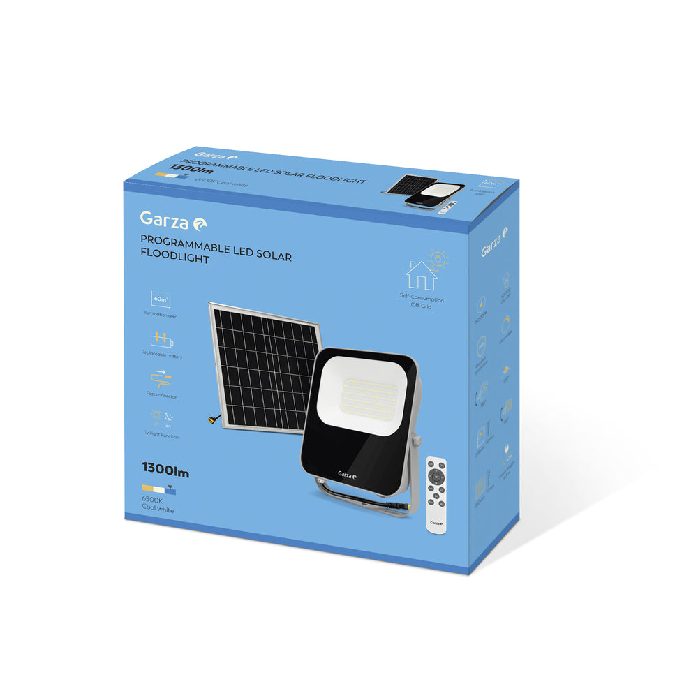 Foco Solar con Sensor Crepuscular con mando 60W, 60m2, 1300 lúmenes, 6500K