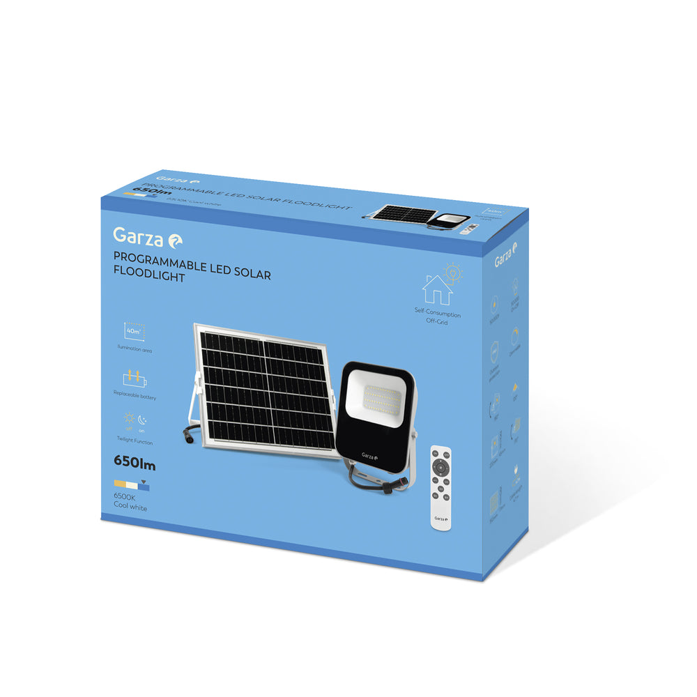 Foco Solar con Sensor Crepuscular con mando 30W, 40m2, 650 lúmenes, 6500K