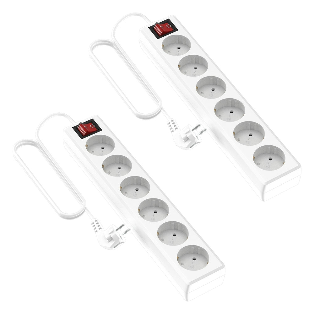 Regleta Basic con interruptor iluminado color blanco, 6 tomas, cable 1.4 metros, Pack x2