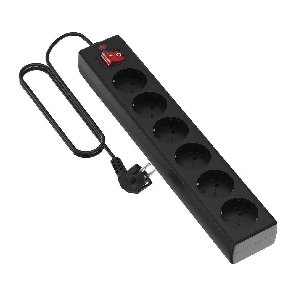 Regleta Garza Basic con interruptor color negro  para 6 tomas de 1.5 metros de cable, 1 ud