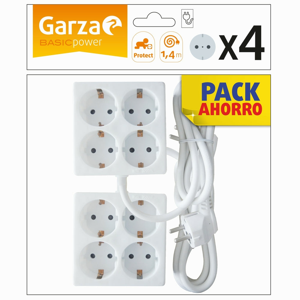 Garza - Base múltiple con 5 enchufes, Cable de 1.4 Metros, Enchufe Plano,  con Interruptor y Protección